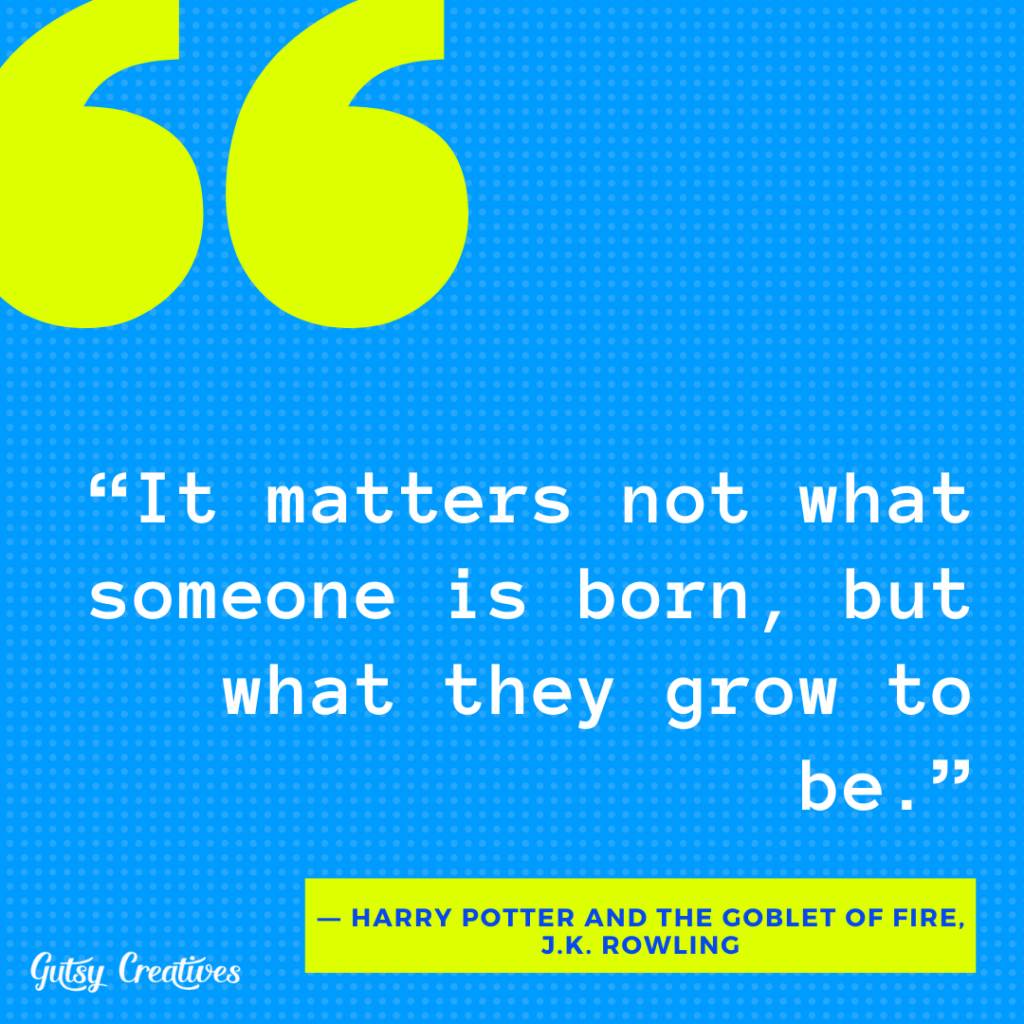 “It matters not what someone is born, but what they grow to be.”
― Harry Potter and the Goblet of Fire, J.K. Rowling
